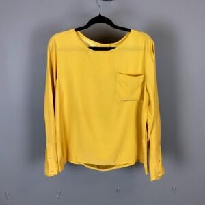 Vintage Lida Baday 100% Silk Long Sleeve Pocket Blouse 10 Yellow Made in Canada